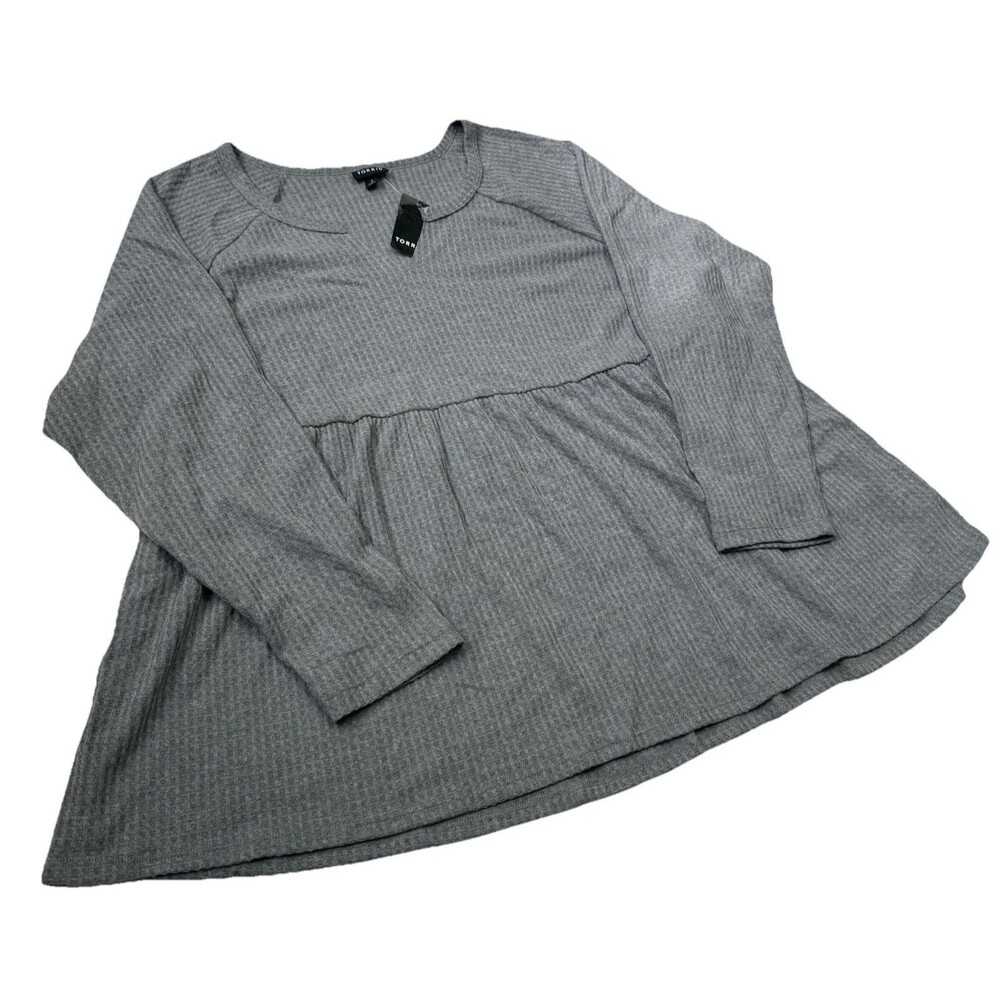 Torrid Womens Size 3 / 3X Shirt Waffle Knit Long Sleeve Gray Plus Size NWT